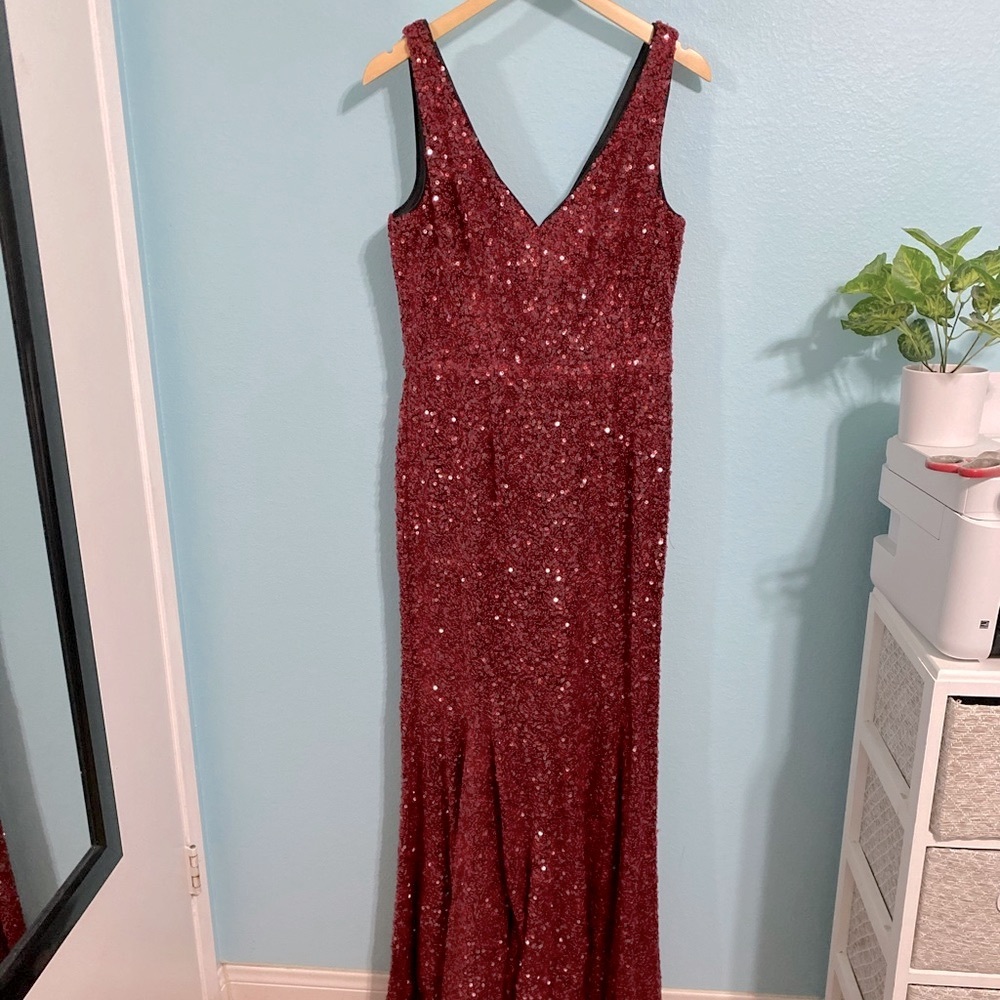 Carmen Marc Valvo Sequin V-Neck Mermaid Gown